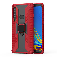 Coque Contour Silicone et Plastique Housse Etui Mat avec Magnetique Support Bague Anneau S04 pour Samsung Galaxy A9 Star Pro Rouge