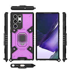 Coque Contour Silicone et Plastique Housse Etui Mat avec Magnetique Support Bague Anneau S04 pour Samsung Galaxy S21 Ultra 5G Violet