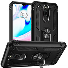 Coque Contour Silicone et Plastique Housse Etui Mat avec Magnetique Support Bague Anneau S04 pour Xiaomi Redmi 8 Noir