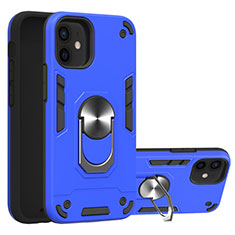 Coque Contour Silicone et Plastique Housse Etui Mat avec Magnetique Support Bague Anneau S05 pour Apple iPhone 12 Bleu