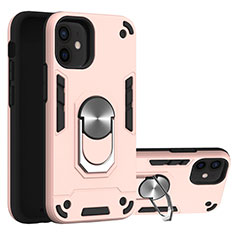 Coque Contour Silicone et Plastique Housse Etui Mat avec Magnetique Support Bague Anneau S05 pour Apple iPhone 12 Or Rose