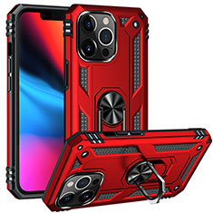 Coque Contour Silicone et Plastique Housse Etui Mat avec Magnetique Support Bague Anneau S05 pour Apple iPhone 13 Pro Max Rouge