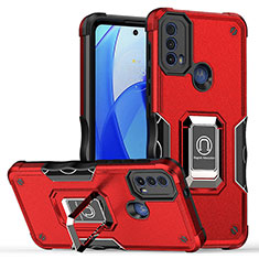 Coque Contour Silicone et Plastique Housse Etui Mat avec Magnetique Support Bague Anneau S05 pour Motorola Moto E20 Rouge