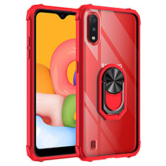 Coque Contour Silicone et Plastique Housse Etui Mat avec Magnetique Support Bague Anneau S05 pour Samsung Galaxy A01 SM-A015 Rouge