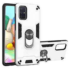 Coque Contour Silicone et Plastique Housse Etui Mat avec Magnetique Support Bague Anneau S05 pour Samsung Galaxy A71 5G Argent