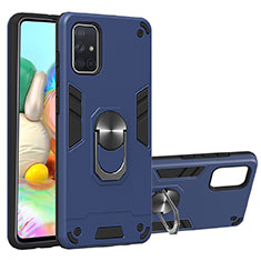 Coque Contour Silicone et Plastique Housse Etui Mat avec Magnetique Support Bague Anneau S05 pour Samsung Galaxy A71 5G Bleu