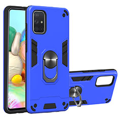 Coque Contour Silicone et Plastique Housse Etui Mat avec Magnetique Support Bague Anneau S05 pour Samsung Galaxy A71 5G Bleu Ciel