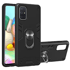 Coque Contour Silicone et Plastique Housse Etui Mat avec Magnetique Support Bague Anneau S05 pour Samsung Galaxy A71 5G Noir