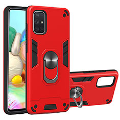 Coque Contour Silicone et Plastique Housse Etui Mat avec Magnetique Support Bague Anneau S05 pour Samsung Galaxy A71 5G Rouge