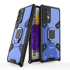 Coque Contour Silicone et Plastique Housse Etui Mat avec Magnetique Support Bague Anneau S05 pour Samsung Galaxy A72 4G Bleu