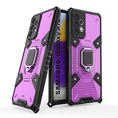 Coque Contour Silicone et Plastique Housse Etui Mat avec Magnetique Support Bague Anneau S05 pour Samsung Galaxy A72 4G Violet