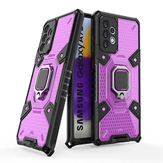 Coque Contour Silicone et Plastique Housse Etui Mat avec Magnetique Support Bague Anneau S05 pour Samsung Galaxy A72 5G Violet