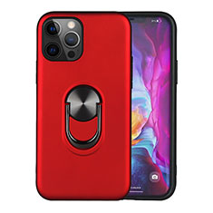 Coque Contour Silicone et Plastique Housse Etui Mat avec Magnetique Support Bague Anneau S06 pour Apple iPhone 12 Pro Max Rouge