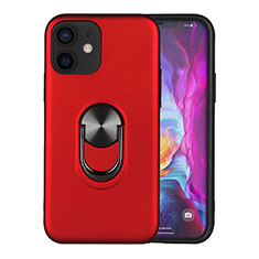 Coque Contour Silicone et Plastique Housse Etui Mat avec Magnetique Support Bague Anneau S06 pour Apple iPhone 12 Rouge