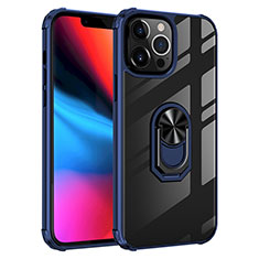 Coque Contour Silicone et Plastique Housse Etui Mat avec Magnetique Support Bague Anneau S06 pour Apple iPhone 13 Pro Max Bleu