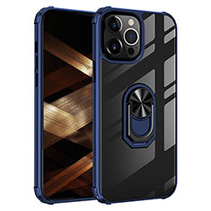 Coque Contour Silicone et Plastique Housse Etui Mat avec Magnetique Support Bague Anneau S06 pour Apple iPhone 14 Pro Bleu