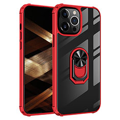 Coque Contour Silicone et Plastique Housse Etui Mat avec Magnetique Support Bague Anneau S06 pour Apple iPhone 14 Pro Rouge