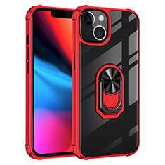 Coque Contour Silicone et Plastique Housse Etui Mat avec Magnetique Support Bague Anneau S06 pour Apple iPhone 14 Rouge