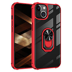 Coque Contour Silicone et Plastique Housse Etui Mat avec Magnetique Support Bague Anneau S06 pour Apple iPhone 15 Plus Rouge