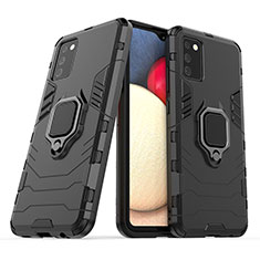 Coque Contour Silicone et Plastique Housse Etui Mat avec Magnetique Support Bague Anneau S06 pour Samsung Galaxy A02s Noir