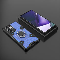 Coque Contour Silicone et Plastique Housse Etui Mat avec Magnetique Support Bague Anneau S06 pour Samsung Galaxy S22 Ultra 5G Bleu