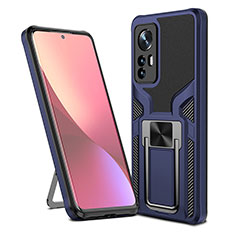 Coque Contour Silicone et Plastique Housse Etui Mat avec Magnetique Support Bague Anneau S06 pour Xiaomi Mi 12 Pro 5G Bleu