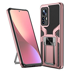 Coque Contour Silicone et Plastique Housse Etui Mat avec Magnetique Support Bague Anneau S06 pour Xiaomi Mi 12 Pro 5G Or Rose