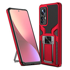 Coque Contour Silicone et Plastique Housse Etui Mat avec Magnetique Support Bague Anneau S06 pour Xiaomi Mi 12S 5G Rouge