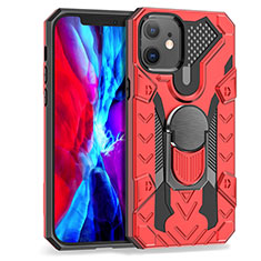 Coque Contour Silicone et Plastique Housse Etui Mat avec Magnetique Support Bague Anneau S07 pour Apple iPhone 12 Mini Rouge