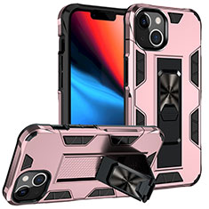 Coque Contour Silicone et Plastique Housse Etui Mat avec Magnetique Support Bague Anneau S07 pour Apple iPhone 13 Mini Or Rose