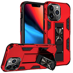 Coque Contour Silicone et Plastique Housse Etui Mat avec Magnetique Support Bague Anneau S07 pour Apple iPhone 13 Pro Rouge