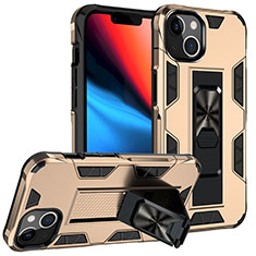 Coque Contour Silicone et Plastique Housse Etui Mat avec Magnetique Support Bague Anneau S07 pour Apple iPhone 14 Plus Or