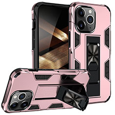 Coque Contour Silicone et Plastique Housse Etui Mat avec Magnetique Support Bague Anneau S07 pour Apple iPhone 14 Pro Max Or Rose