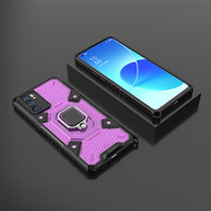 Coque Contour Silicone et Plastique Housse Etui Mat avec Magnetique Support Bague Anneau S07 pour Oppo Reno6 5G Violet