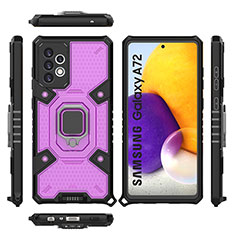 Coque Contour Silicone et Plastique Housse Etui Mat avec Magnetique Support Bague Anneau S07 pour Samsung Galaxy A72 4G Violet