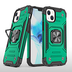 Coque Contour Silicone et Plastique Housse Etui Mat avec Magnetique Support Bague Anneau S08 pour Apple iPhone 13 Mini Vert