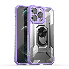 Coque Contour Silicone et Plastique Housse Etui Mat avec Magnetique Support Bague Anneau S08 pour Apple iPhone 13 Pro Max Violet