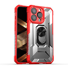 Coque Contour Silicone et Plastique Housse Etui Mat avec Magnetique Support Bague Anneau S08 pour Apple iPhone 14 Pro Rouge