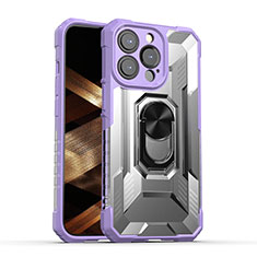 Coque Contour Silicone et Plastique Housse Etui Mat avec Magnetique Support Bague Anneau S08 pour Apple iPhone 14 Pro Violet