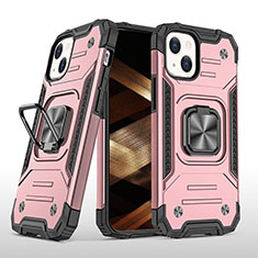 Coque Contour Silicone et Plastique Housse Etui Mat avec Magnetique Support Bague Anneau S08 pour Apple iPhone 15 Or Rose