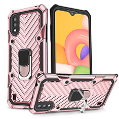 Coque Contour Silicone et Plastique Housse Etui Mat avec Magnetique Support Bague Anneau S08 pour Samsung Galaxy A01 SM-A015 Or Rose