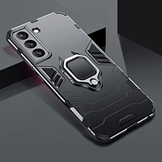 Coque Contour Silicone et Plastique Housse Etui Mat avec Magnetique Support Bague Anneau S08 pour Samsung Galaxy S21 5G Noir