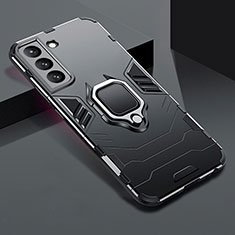 Coque Contour Silicone et Plastique Housse Etui Mat avec Magnetique Support Bague Anneau S08 pour Samsung Galaxy S21 FE 5G Noir