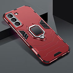 Coque Contour Silicone et Plastique Housse Etui Mat avec Magnetique Support Bague Anneau S08 pour Samsung Galaxy S21 FE 5G Rouge