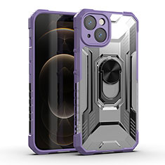 Coque Contour Silicone et Plastique Housse Etui Mat avec Magnetique Support Bague Anneau S09 pour Apple iPhone 13 Mini Violet