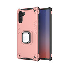 Coque Contour Silicone et Plastique Housse Etui Mat avec Magnetique Support Bague Anneau T01 pour Samsung Galaxy Note 10 5G Or Rose