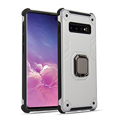 Coque Contour Silicone et Plastique Housse Etui Mat avec Magnetique Support Bague Anneau T01 pour Samsung Galaxy S10 5G Argent