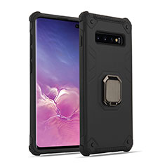 Coque Contour Silicone et Plastique Housse Etui Mat avec Magnetique Support Bague Anneau T01 pour Samsung Galaxy S10 Plus Noir