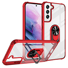 Coque Contour Silicone et Plastique Housse Etui Mat avec Magnetique Support Bague Anneau T01 pour Samsung Galaxy S21 5G Rouge