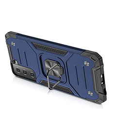 Coque Contour Silicone et Plastique Housse Etui Mat avec Magnetique Support Bague Anneau T05 pour Samsung Galaxy S21 FE 5G Bleu